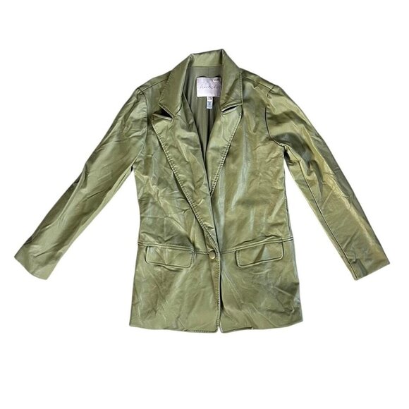 Hutch Anthropologie Green Faux Leather Blazer Size XS - Picture 2 of 8